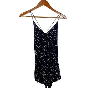 Only Hearts Navy Blue White Polka Dot Rayon Tied Back Romper